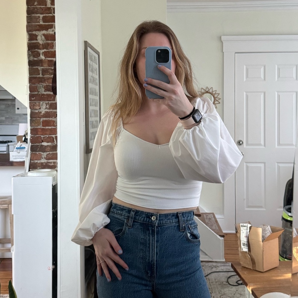 Abercrombie & Fitch White Puff Sleeve Blouse - Picture 5 of 6